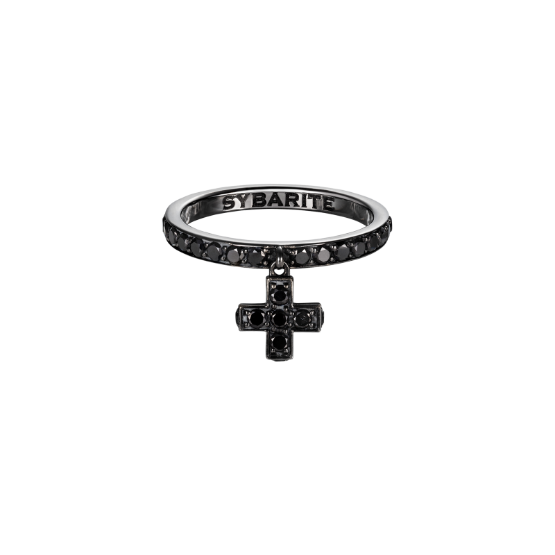 Cross Ring in Blackened Gold with Black Diamonds  CR3.15  Sybarite Jewellery - image 0