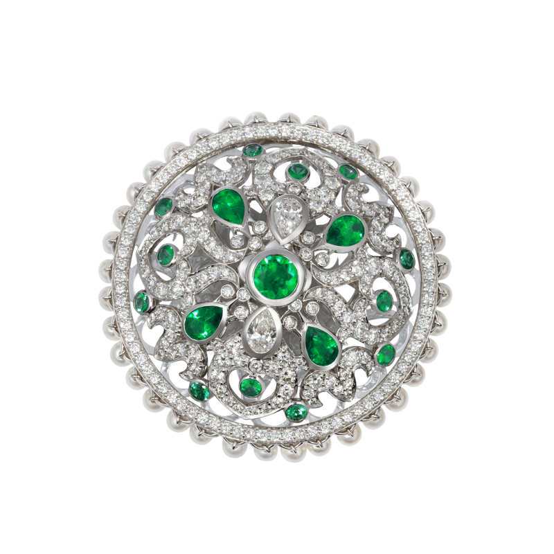 Dancing Doll Ring in White Gold with White Diamonds, Emeralds and Pearls DDR5.04.14.22 Sybarite Jewellery - image 2
