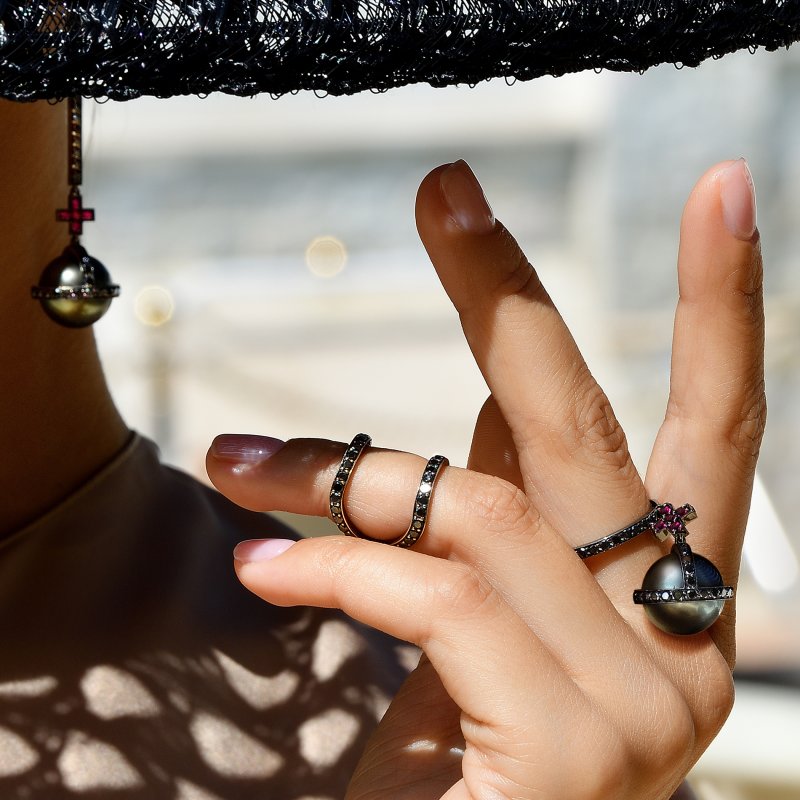 Sceptre Ring in Blackened Gold with Black Diamonds, Rubies & South Sea Pearl SR3.1523.15 Sybarite Jewellery - image 2