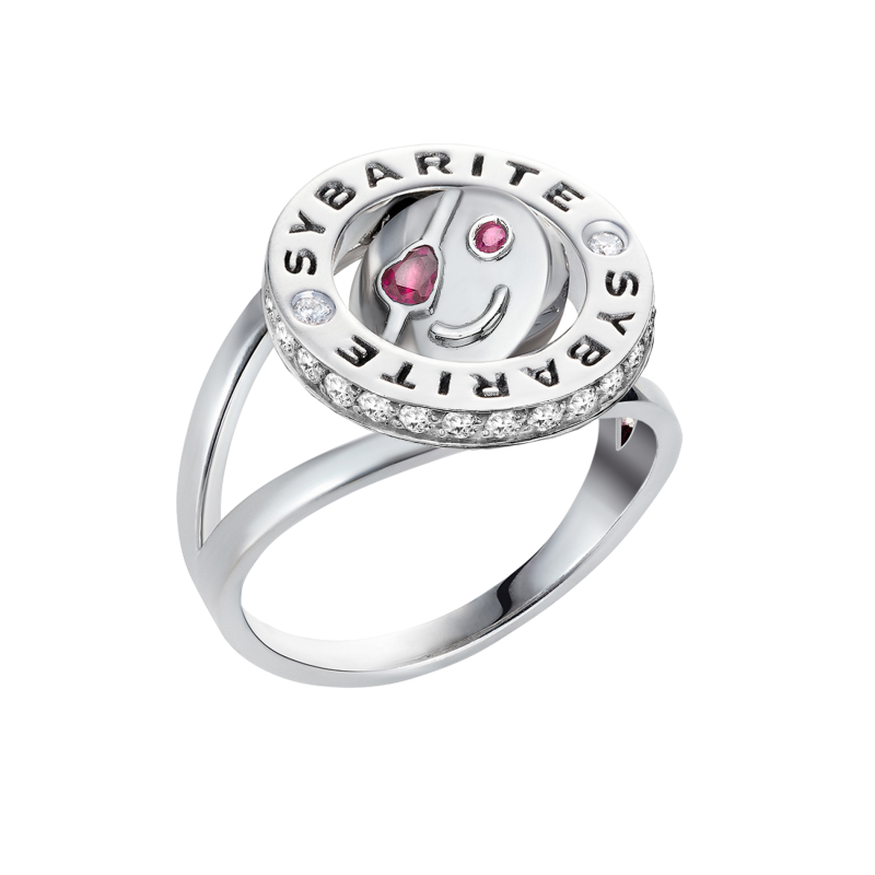 Smiley Ring In Love in White Gold With White Diamonds & Rubies SILR8.04.15 Sybarite Jewellery - image 2