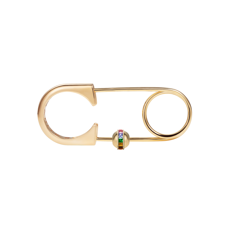 Safety Pin Ring in Yellow Gold with Rainbow Gemstones and a Charm Ball SPR9.20.25 Sybarite Jewellery - image 1