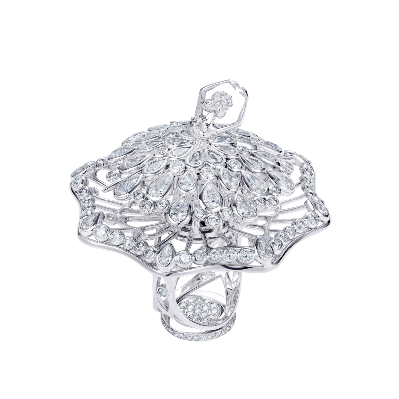 Dancing Ballerina Ring in White Gold with White Diamonds DBR11.043 Sybarite Jewellery - image 0