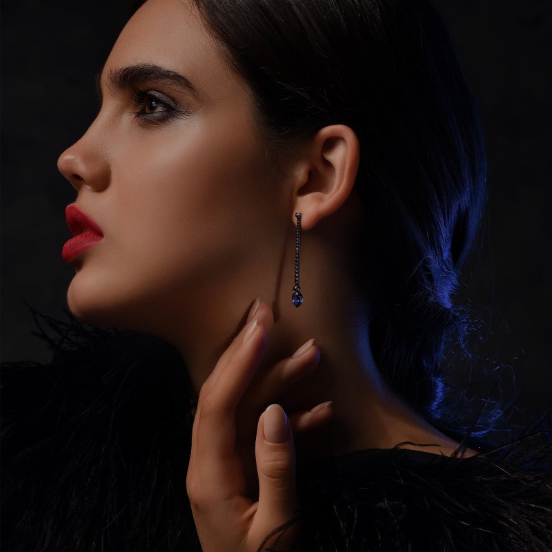En Pointe Earrings in Blackened Gold with Black Diamonds and Sapphires EPE5.15.10 Sybarite Jewellery - image 1