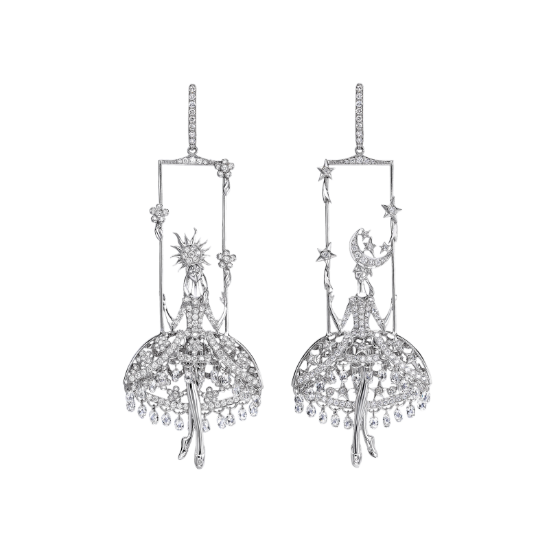 Fairies Earrings in White Gold with White Diamonds DNSE4.04 Sybarite Jewellery - image 0
