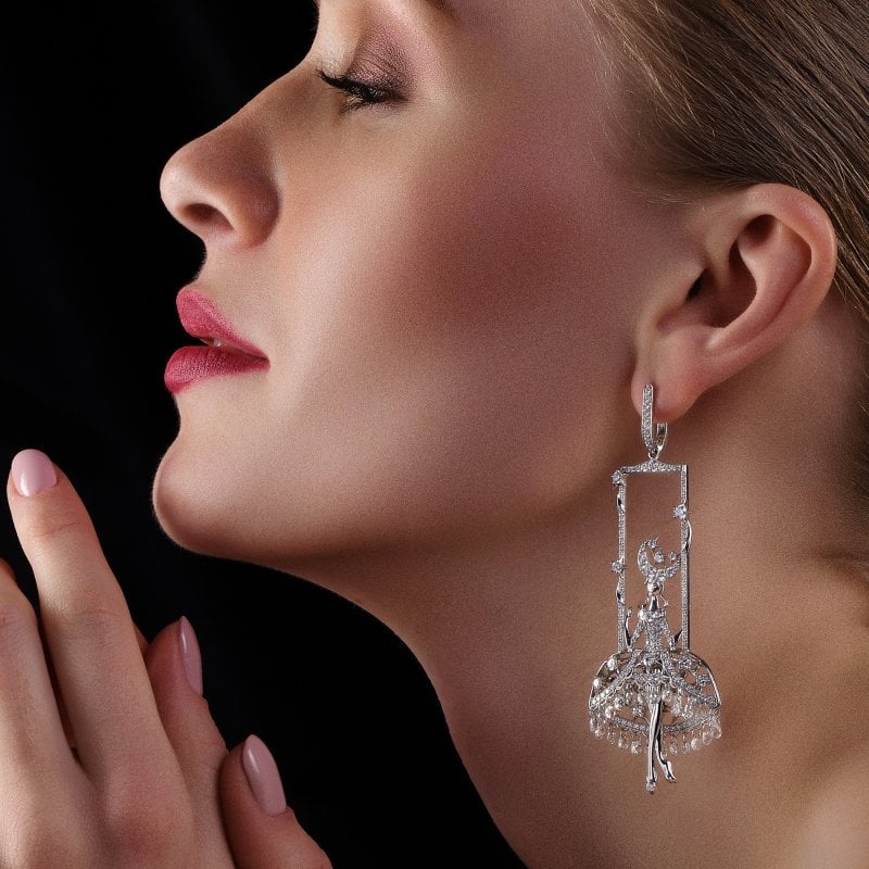 Fairies Earrings in White Gold with White Diamonds DNSE4.04 Sybarite Jewellery - image 4