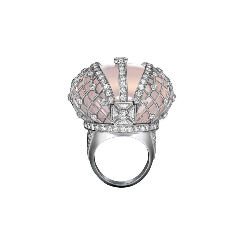 Royal Jubilee Ring in White Gold with White Diamonds and Pink Quartz DJR1.04.18 Sybarite Jewellery - image 0