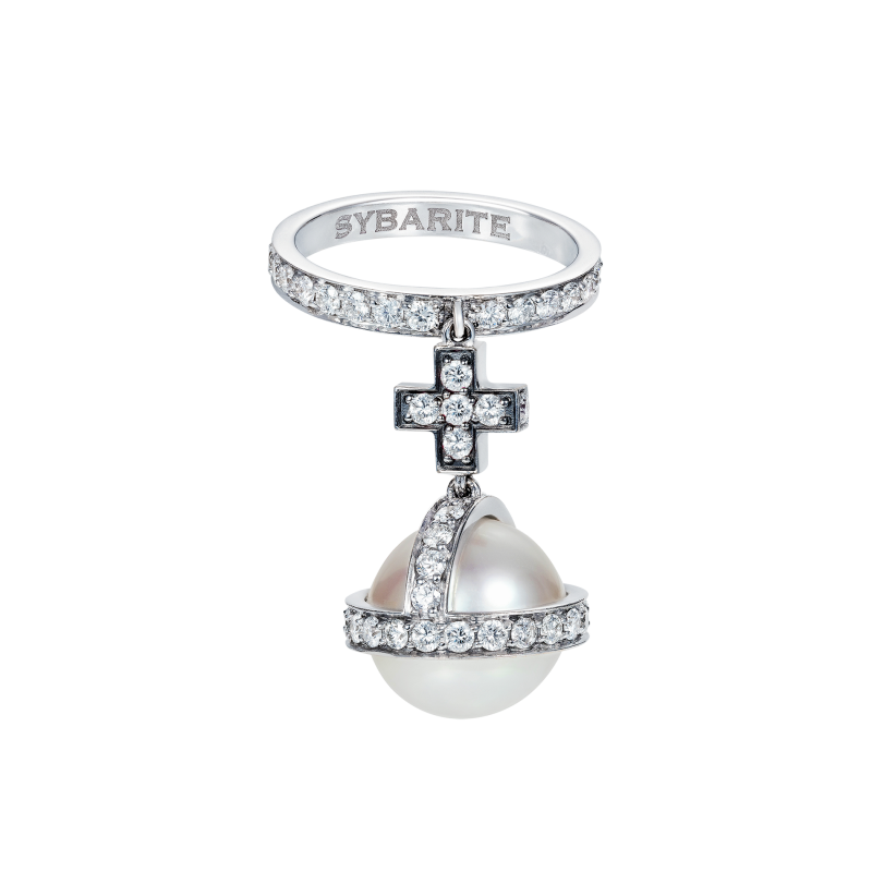 Sceptre Ring in White Gold with White Diamonds, Rubies & South Sea Pearl SR3.04.22.15 Sybarite Jewellery - image 1