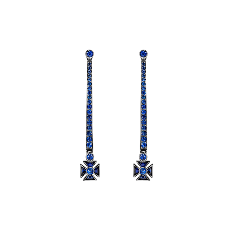 Royal Jubilee Earrings in Blackened Gold with Sapphires  CE1.110  Sybarite Jewellery - image 0