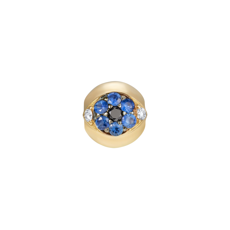 Safety Pin All Seeing Eye Charm in Yellow Gold with Black & White Diamonds and Sapphires  SPR9.30.10  Sybarite Jewellery - image 0